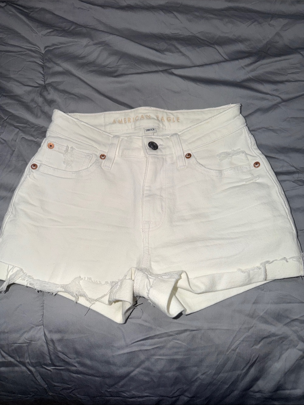 American Eagle Outfitters White High-Rise Frayed Denim Shorts